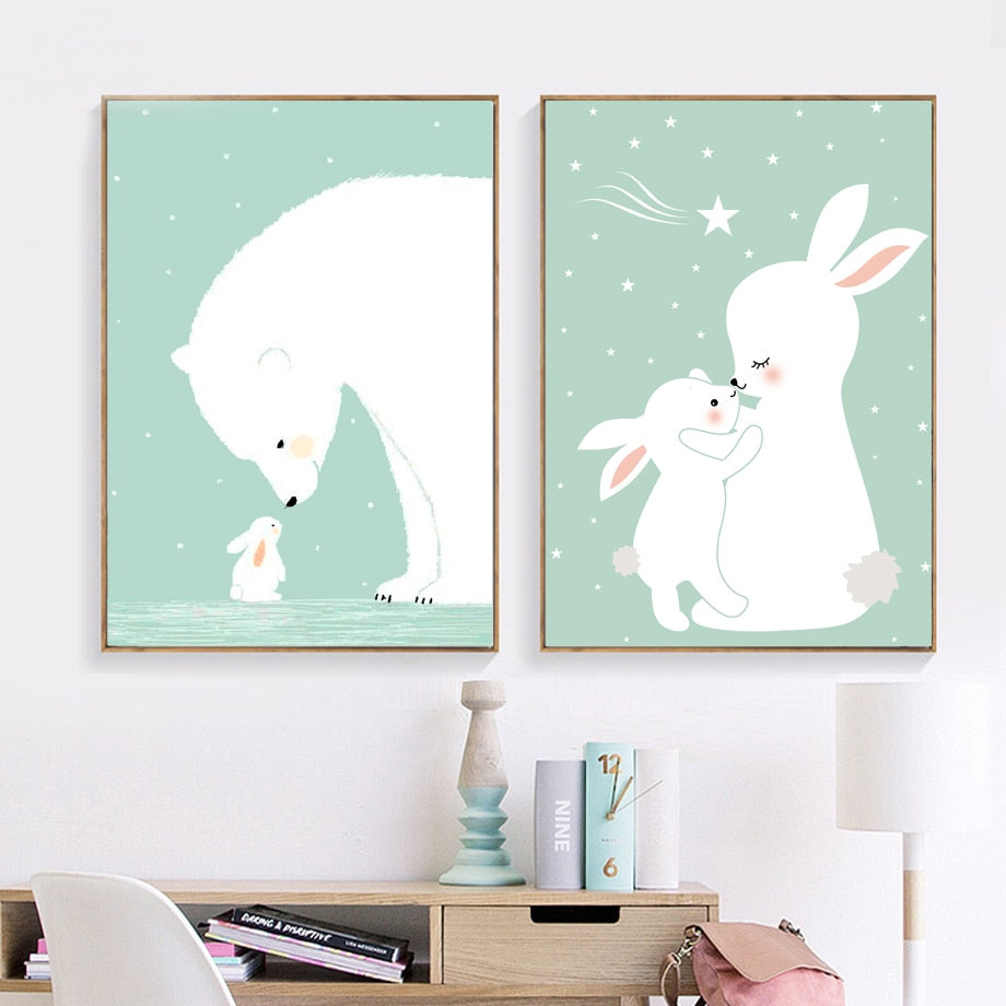 Ma Ma & Baby Bear Rabbit Wall Art Set - 4 Seasons Home Gadgets