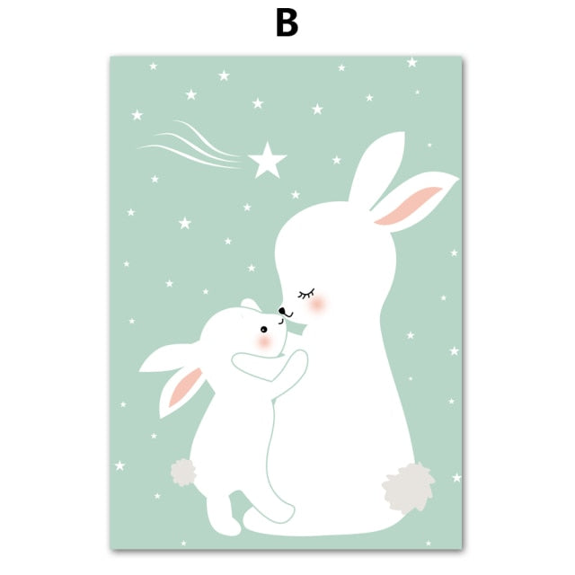 Ma Ma & Baby Bear Rabbit Wall Art Set - 4 Seasons Home Gadgets