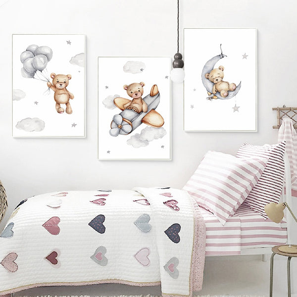 Bear In The Moon Wall Art Set - 4 Seasons Home Gadgets