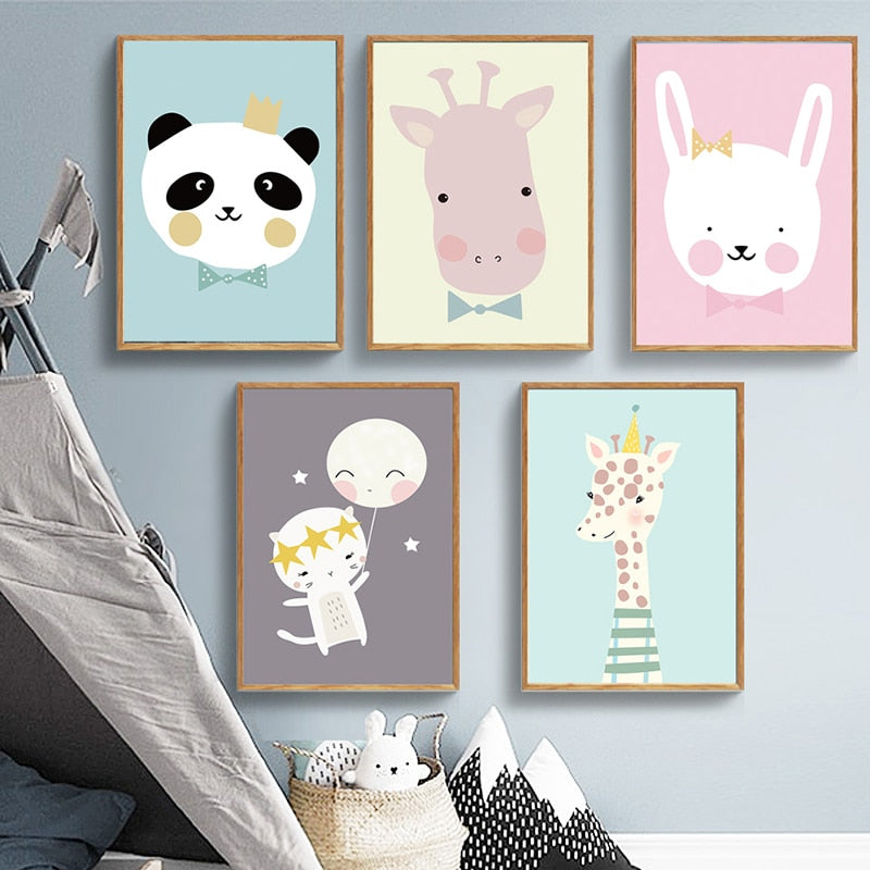 Cartoon Giraffe Animal Wall Art Set - 4 Seasons Home Gadgets