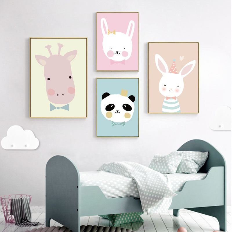 Cartoon Giraffe Animal Wall Art Set - 4 Seasons Home Gadgets