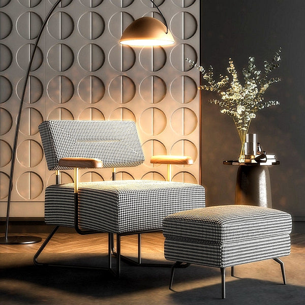 Wide Tufted Linen Armchair and Ottoman - 4 Seasons Home Gadgets