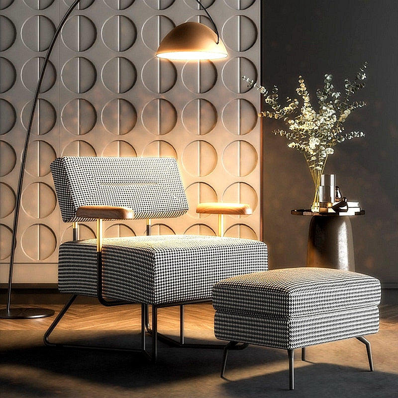 Wide Tufted Linen Armchair and Ottoman - 4 Seasons Home Gadgets