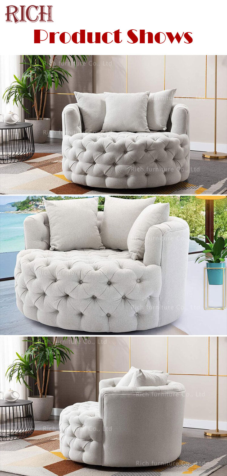 Round Velvet Ottoman Sofa - 4 Seasons Home Gadgets