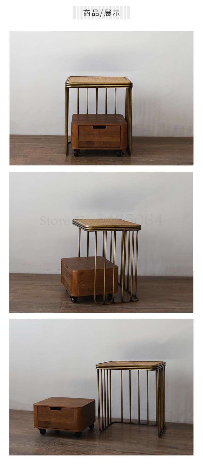 Rattan Iron Bedside Table Cabinet Set - 4 Seasons Home Gadgets