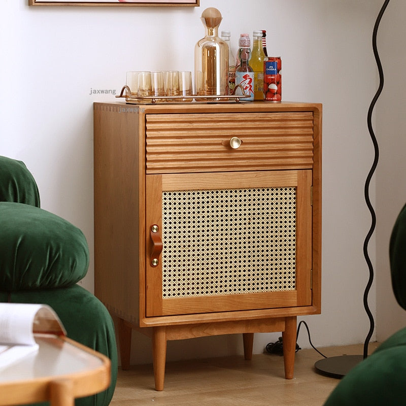 Chestnut Wood & Rattan Drawer Nightstand - 4 Seasons Home Gadgets