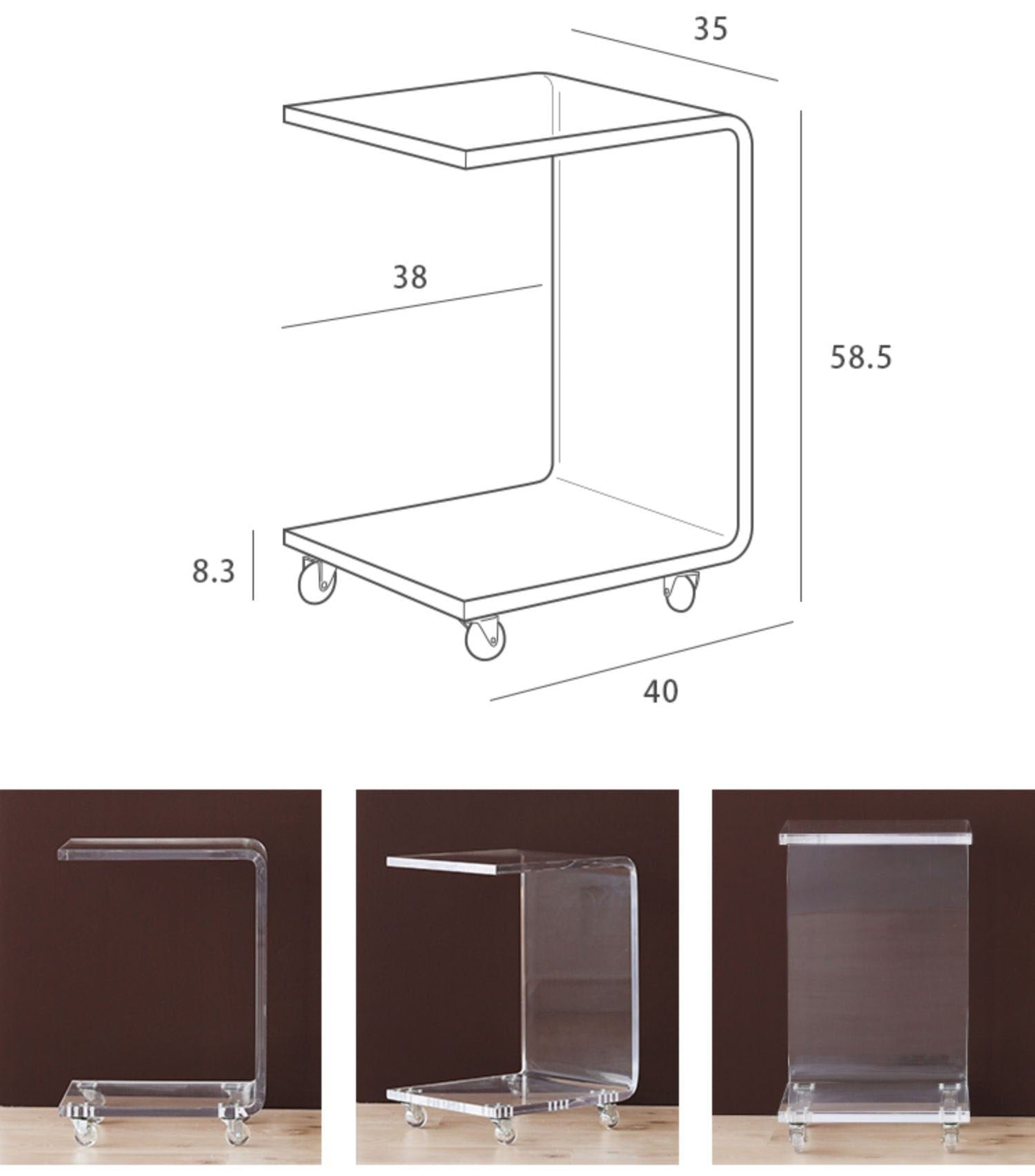 Acrylic C End Table With Wheels - 4 Seasons Home Gadgets