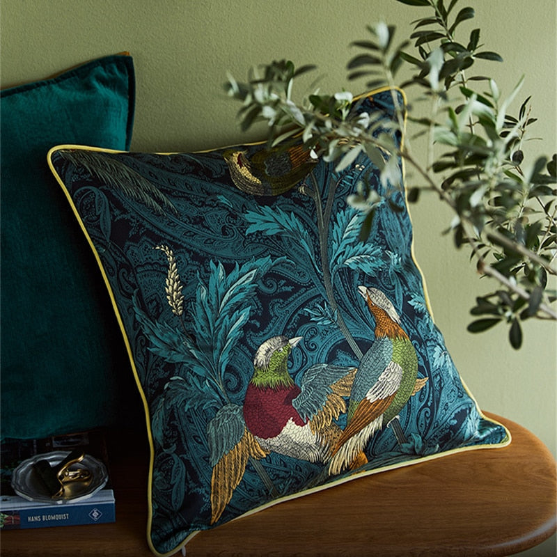 Elegant Turquoise Humming Bird Cushion Cover - 4 Seasons Home Gadgets