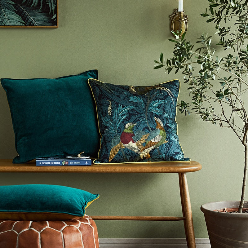 Elegant Turquoise Humming Bird Cushion Cover - 4 Seasons Home Gadgets