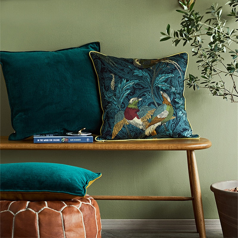 Elegant Turquoise Humming Bird Cushion Cover - 4 Seasons Home Gadgets