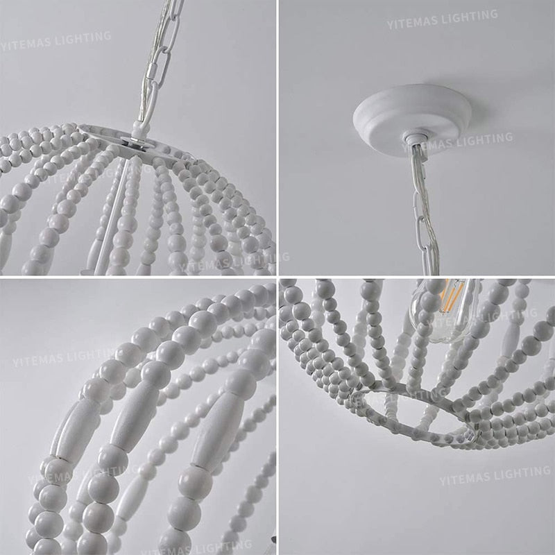 White Wooden Beads Chandelier - 4 Seasons Home Gadgets