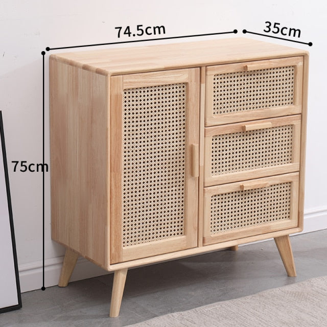 Pine wood Bamboo Mesh Storage Nightstand - 4 Seasons Home Gadgets