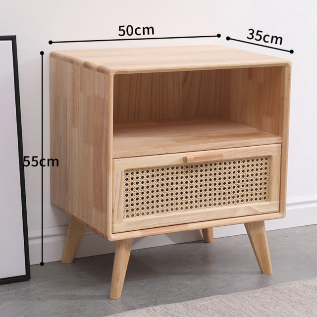 Pine wood Bamboo Mesh Storage Nightstand - 4 Seasons Home Gadgets