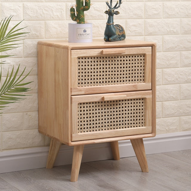 Pine wood Bamboo Mesh Storage Nightstand - 4 Seasons Home Gadgets