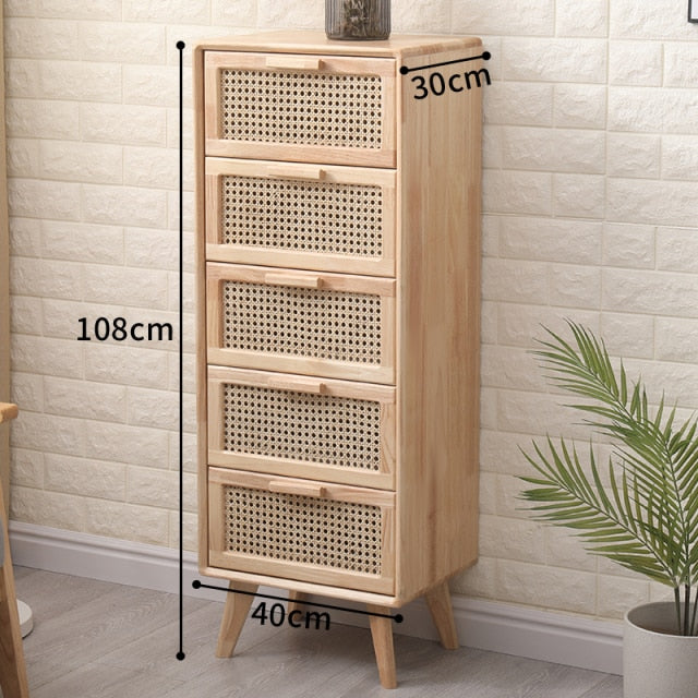 Pine wood Bamboo Mesh Storage Nightstand - 4 Seasons Home Gadgets