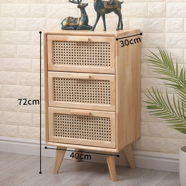 Pine wood Bamboo Mesh Storage Nightstand - 4 Seasons Home Gadgets