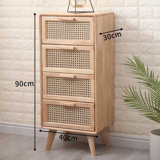 Pine wood Bamboo Mesh Storage Nightstand - 4 Seasons Home Gadgets