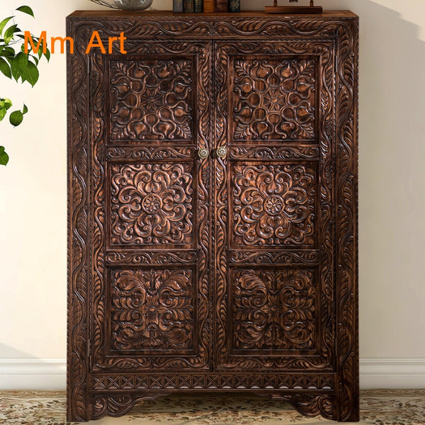 Carved Oak Mandala Cabinet - 4 Seasons Home Gadgets