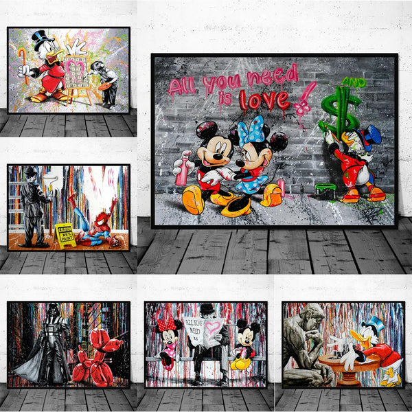 Mickey Mouse Graffiti All You Need Is Love Wall Art - 4 Seasons Home Gadgets