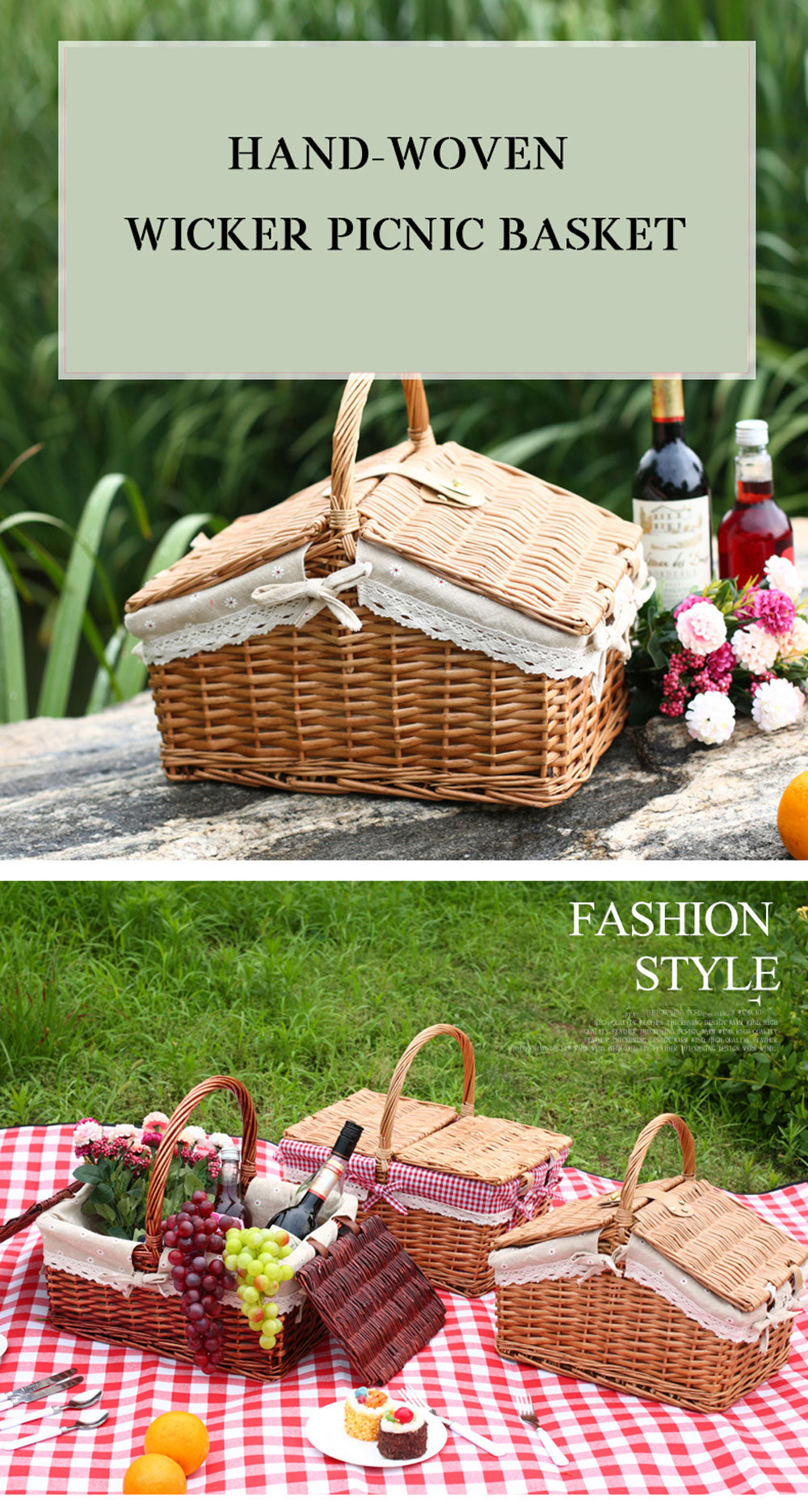 Handmade Wicker Picnic Basket - 4 Seasons Home Gadgets